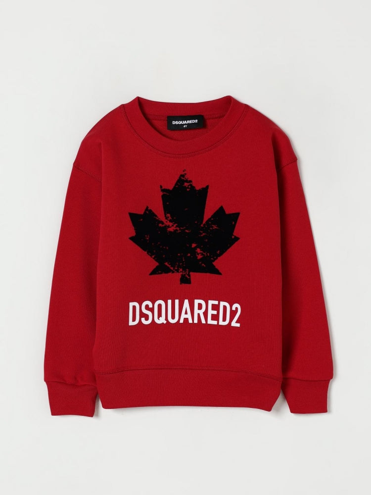 Dsquared2 felpa rossa bambino in cotone girocollo logo sul davanti dettaglio logo