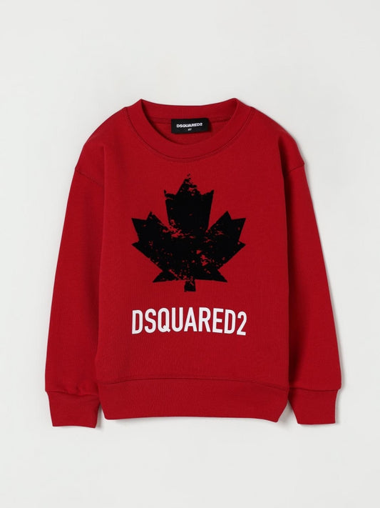 Dsquared2 felpa rossa bambino in cotone girocollo logo sul davanti