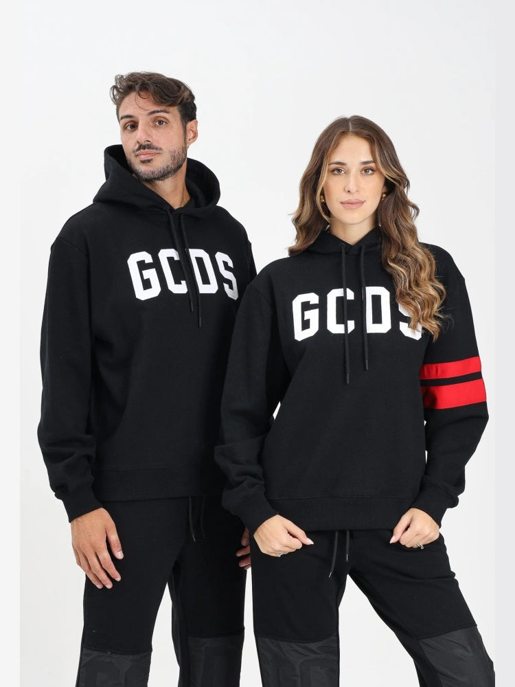 Gcds felpa uomo unisex in cotone con cappuccio logo a contrasto