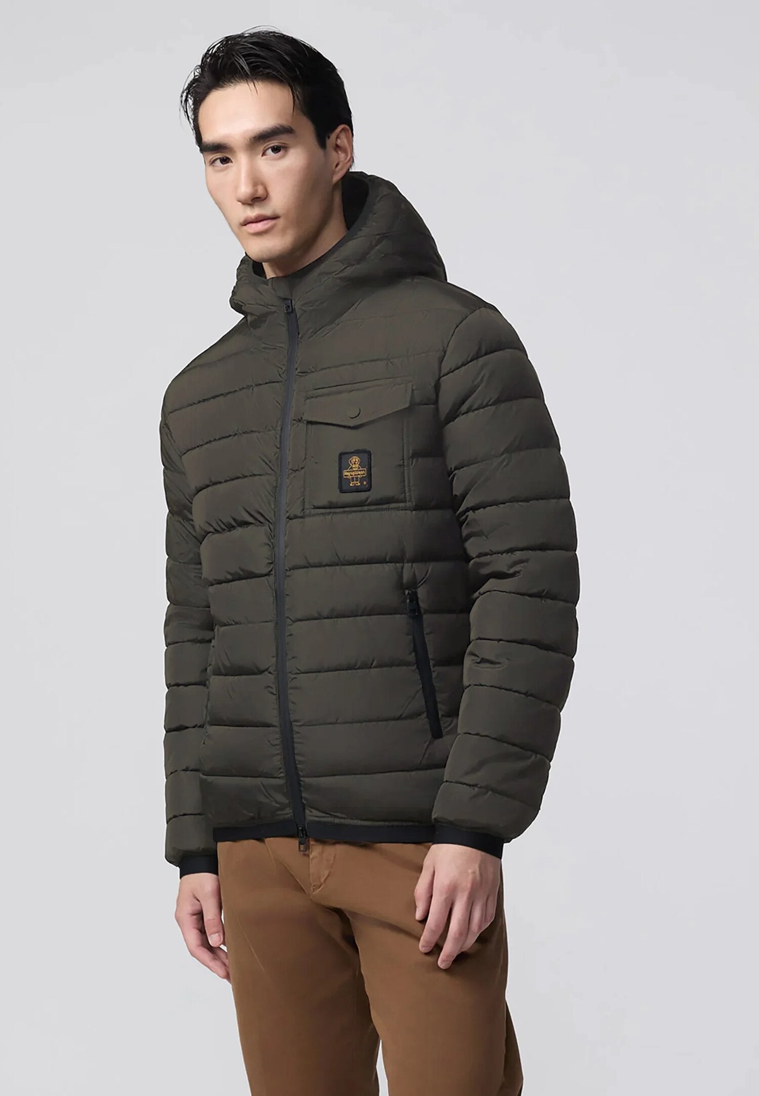 Refrigiwear Giubotto Verde Uomo In Nylon Con Cappuccio Tipo Sportivo AI25