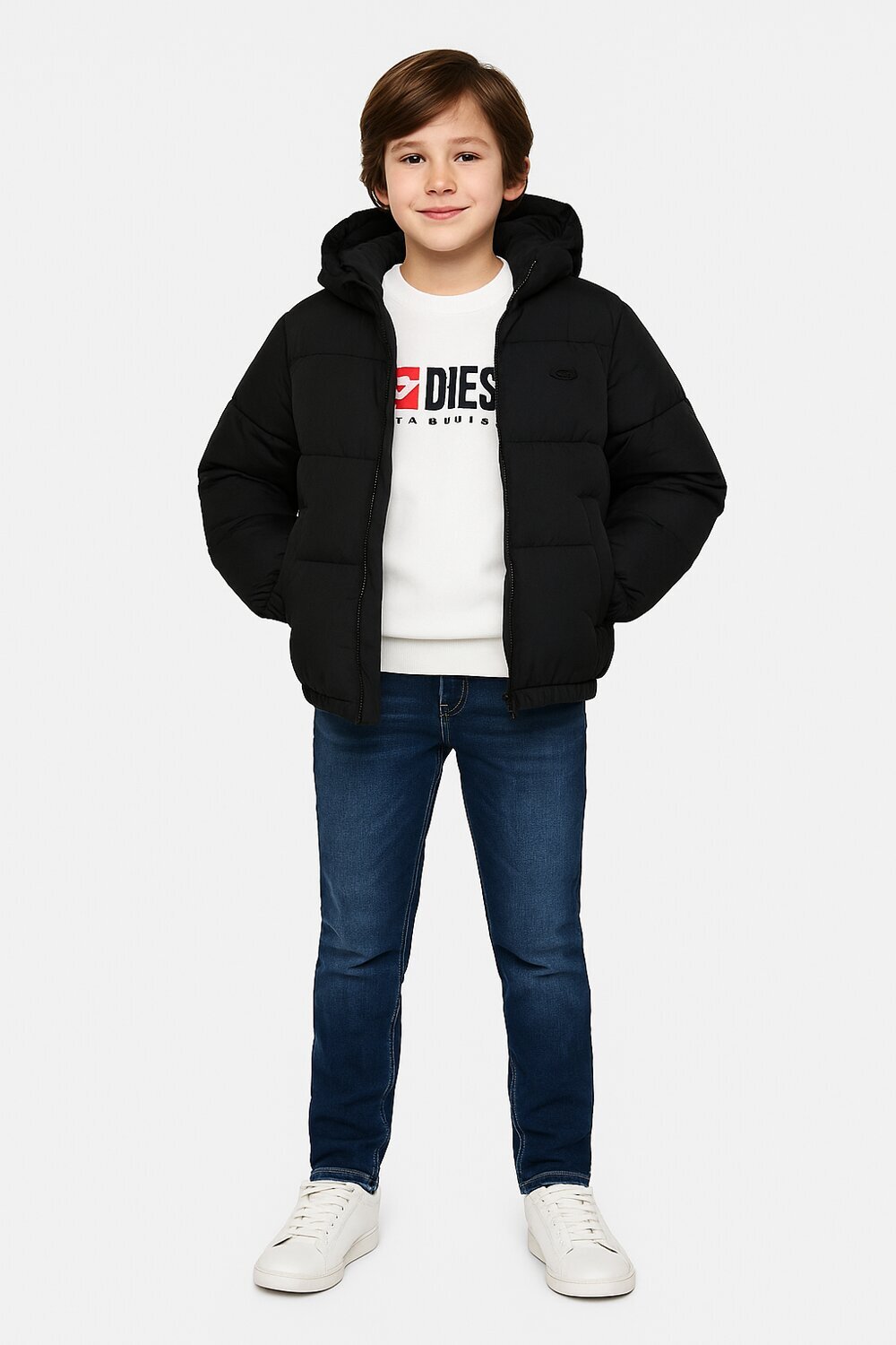 Diesel giacca invernale bambino ragazzo nera imbottita con cappuccio