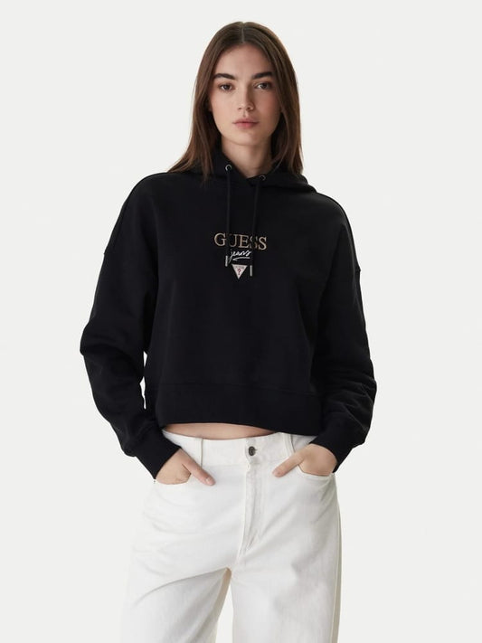 Guess felpa nera donna logo sul davanti