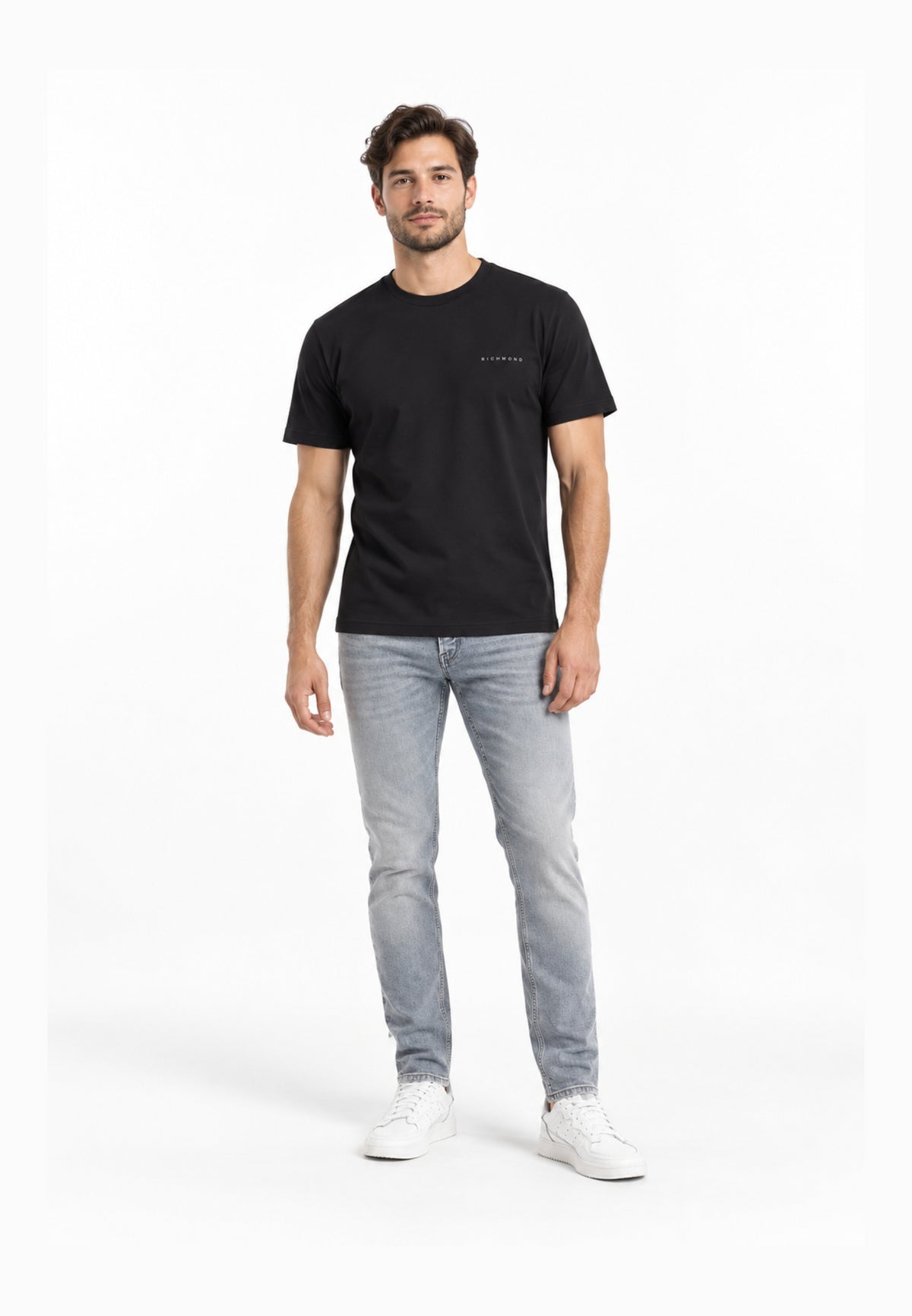 John Richmond T SHIRT NERA A MEZZE MANICHE CON MINI LOGO Uomo UMA26291TS.NE_
