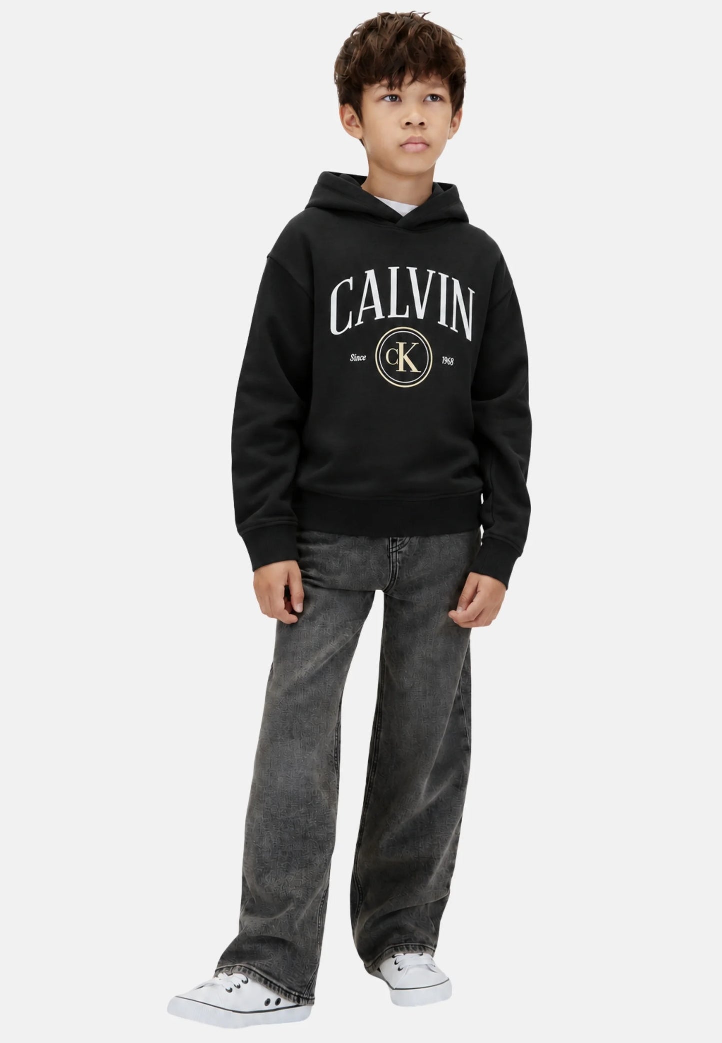 CALVIN KLEIN felpa NERA CON CAPPUCCIO E LOGO CENTRALE Bambini e ragazzi lvckfjb28bbeh.ne_