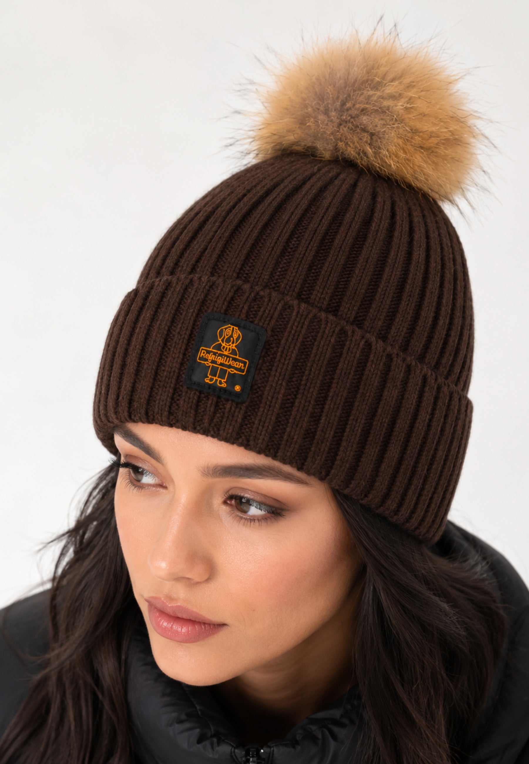 REFRIGIWEAR CAPPELLO MARRONE IN LANA CON POMPOM E LOGO Donna snowflake hat.marro_