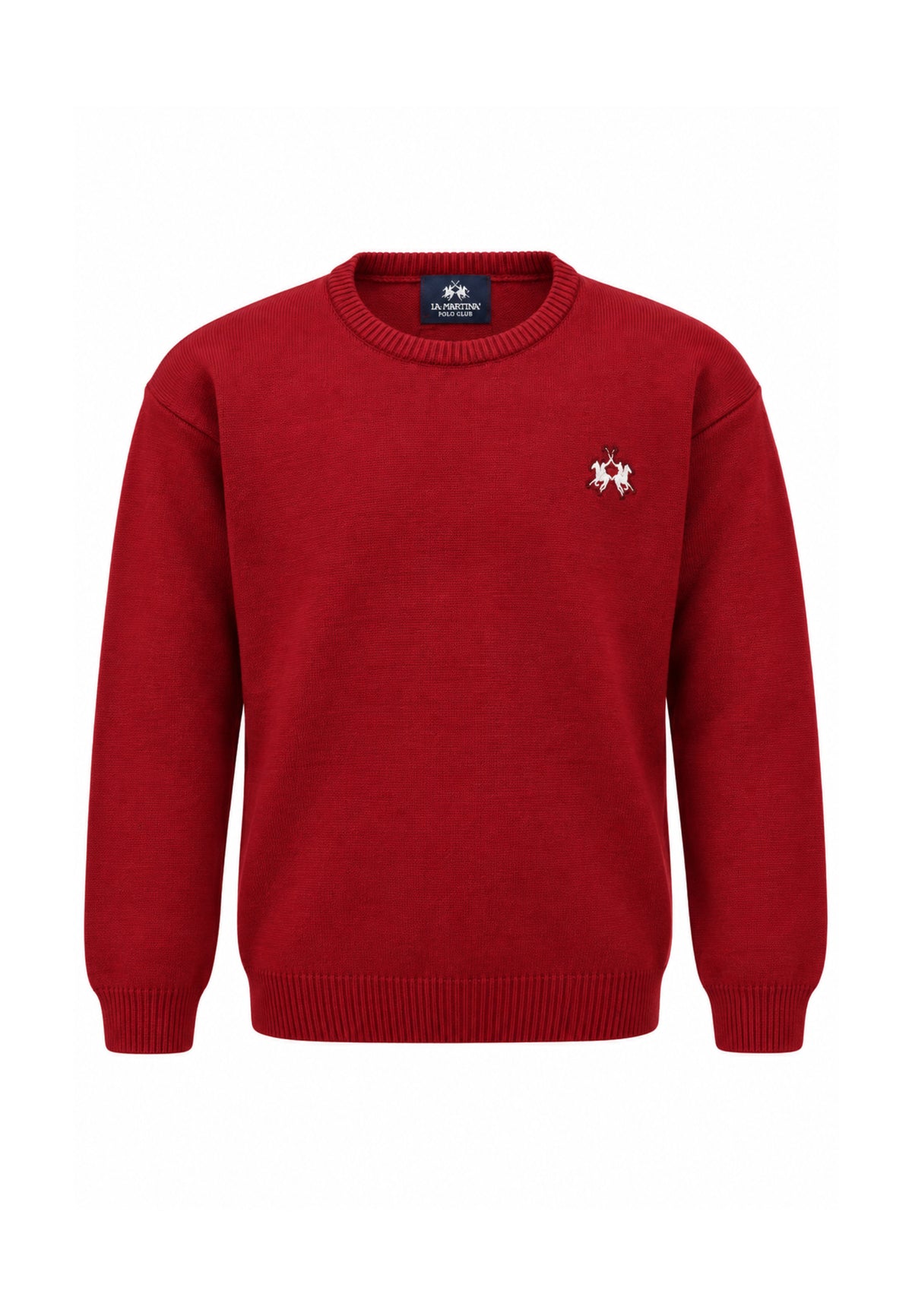 LA MARTINA maglia bordeaux in lana rasata logo ricamo a girocoillo Bambini e ragazzi mab0146.bordeaux_