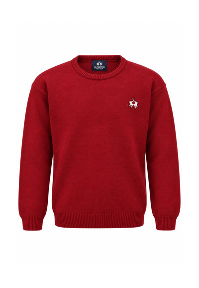 LA MARTINA maglia bordeaux in lana rasata logo ricamo a girocoillo Bambini e ragazzi mab0146.bordeaux_