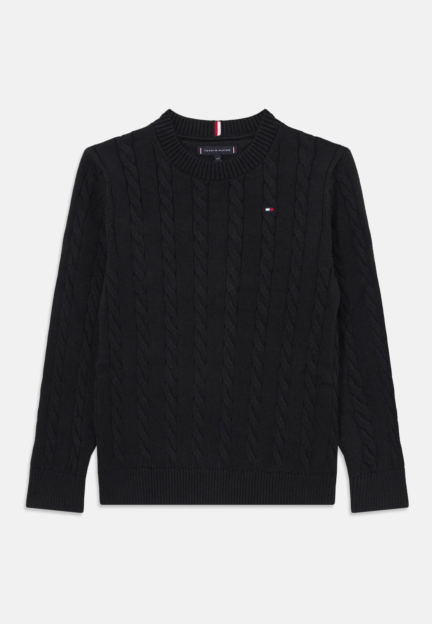 TOMMY HILFIGER maglione nero intrecciato logo piccolo Bambini e ragazzi KB0KB09753BDS_
