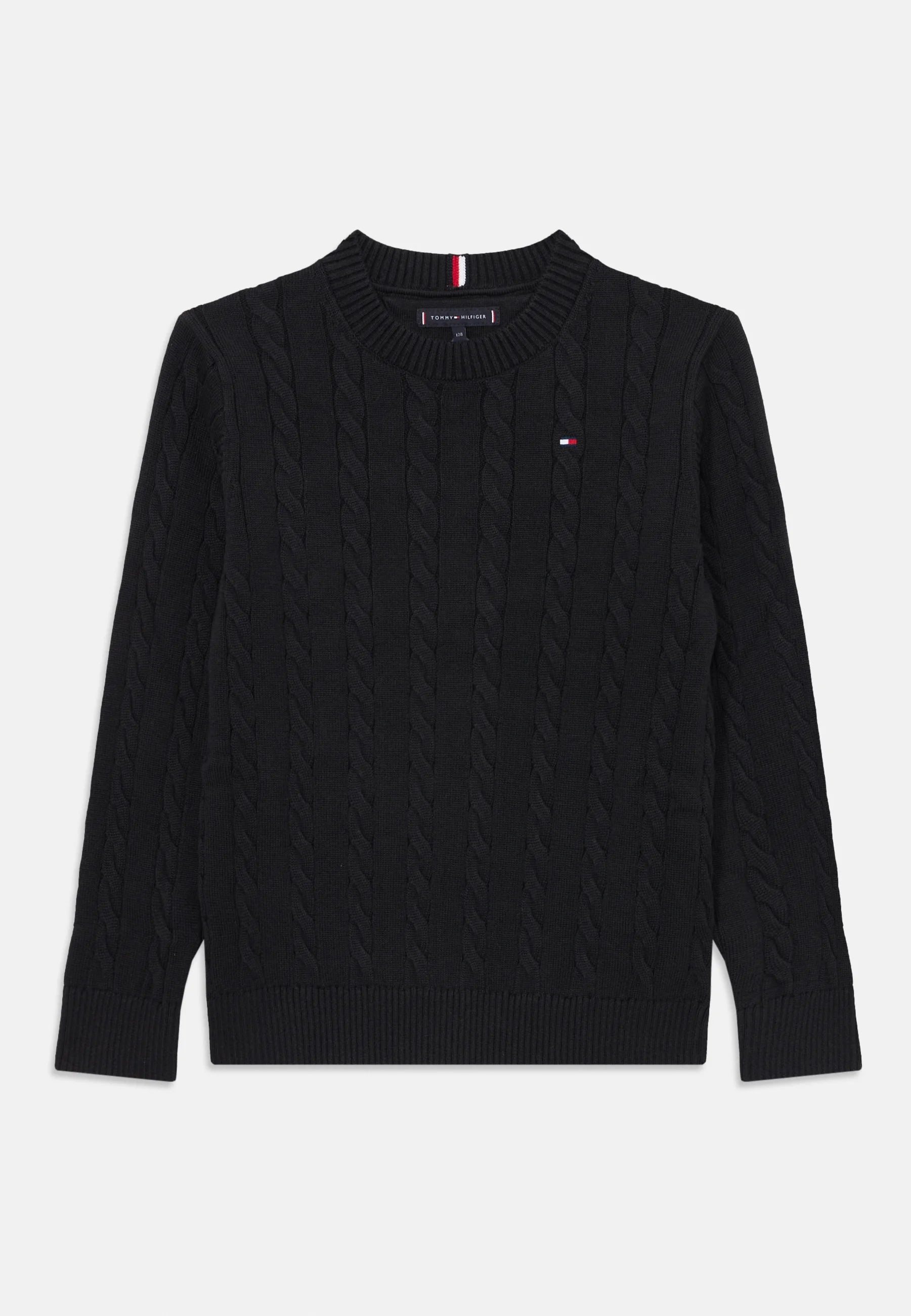 TOMMY HILFIGER maglione nero intrecciato logo piccolo Bambini e ragazzi KB0KB09753BDS_
