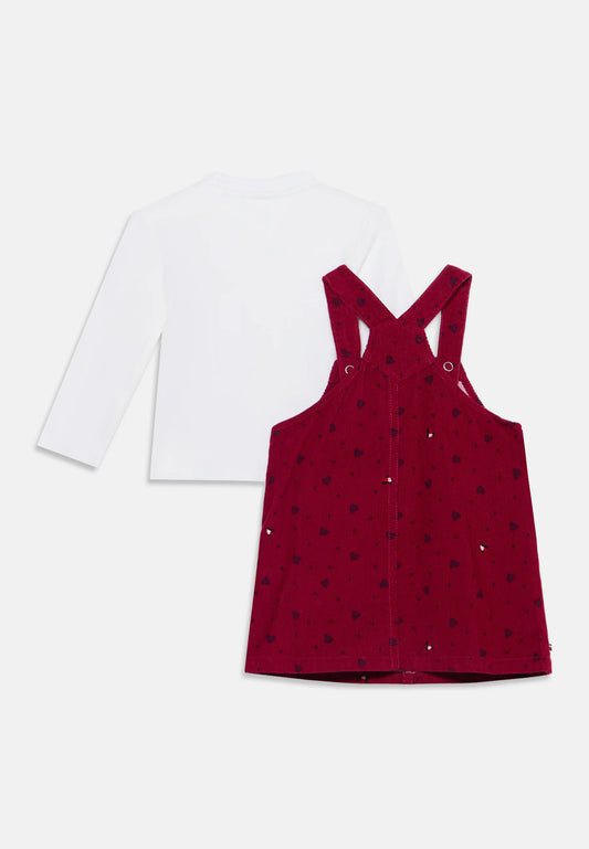 TOMMY HILFIGER COMPLETO BORDEAUX CON VESTITO SALOPETTE CON CUORI Bambine e ragazze KN0KN02324X1R.BORDO_