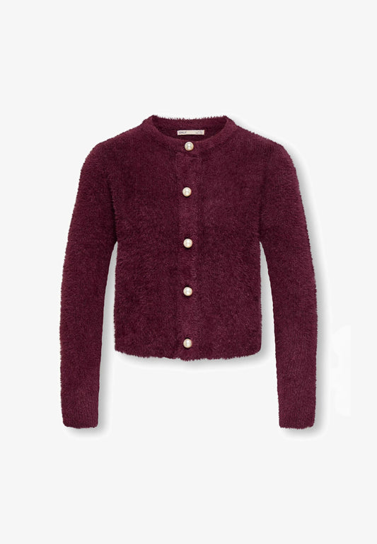 ONLY KIDS CARDIGAN BORDEAUX MORBIDO CON BOTTONI PERLATI Bambine e ragazze 15352201.BORDEAUX_