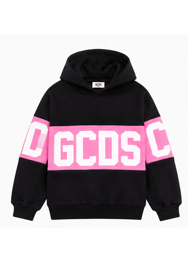 GCDS Felpa Nera e Rosa Bambina in Cotone con Maxi Logo AI26Z0GJQE583F004
