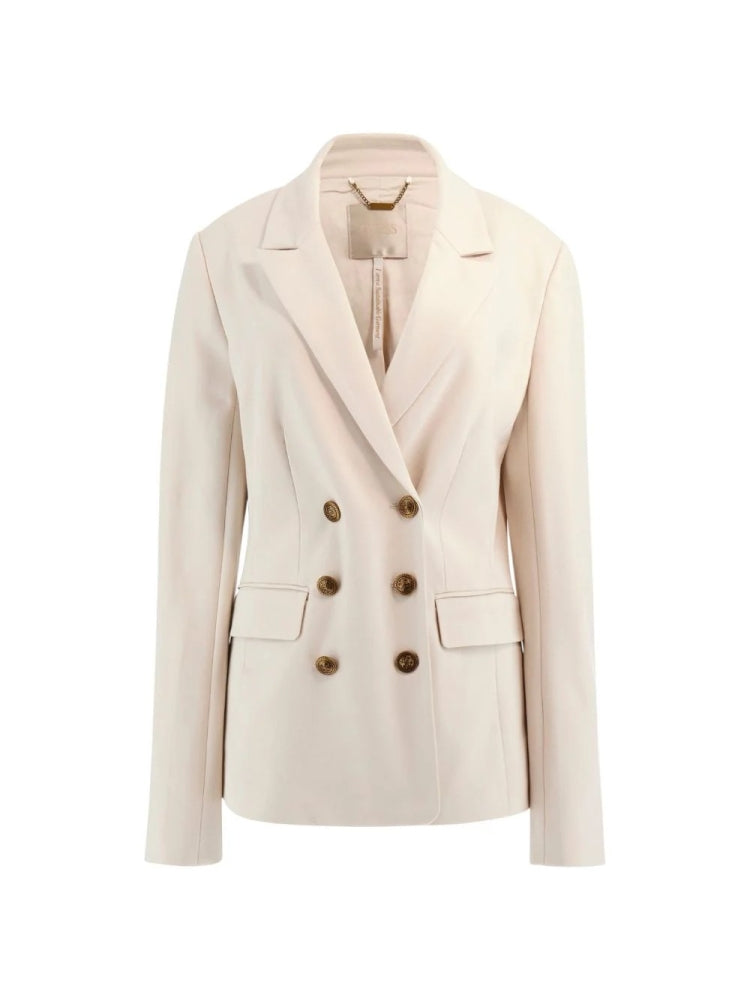 Guess giacca ecru donna doppio petto bottoni oro con logo