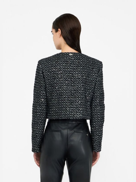 Liujo giacca nera donna in boucle bottoni con logo