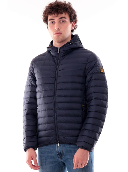 Ciesse Piumini giubbotto blu navy uomo con cappuccio a righe logo sul braccio