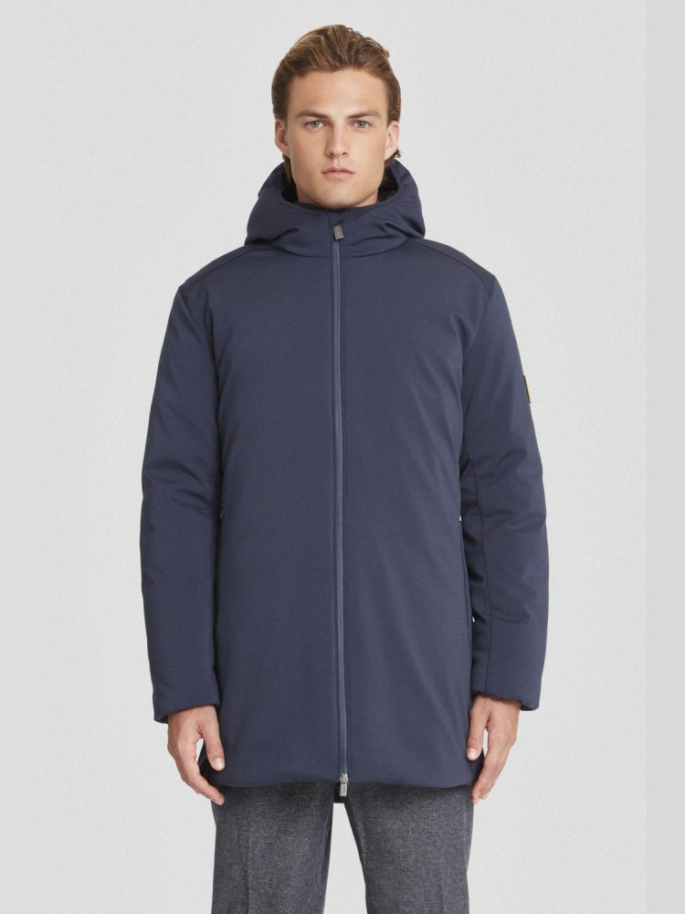 Ciesse Piumini giubbotto blu navy uomo liscio lungo con cappuccio