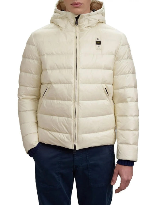 Blauer giubbotto crema uomo con cappuccio patch logo sul braccio