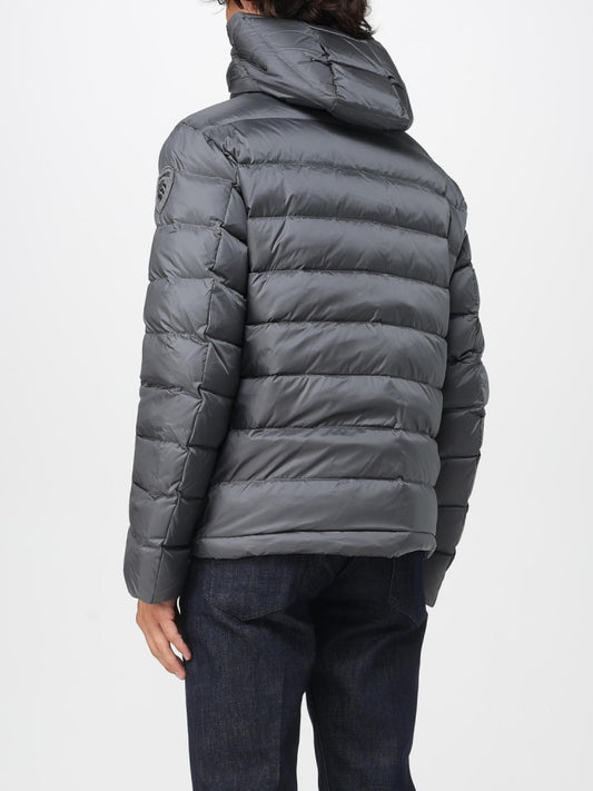 Blauer giubbotto grigio uomo con cappuccio patch logo sul braccio