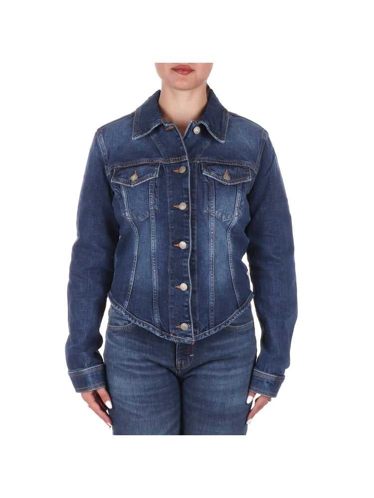 Guess giubbotto in denim medium donna bottoni con logo dettaglio logo
