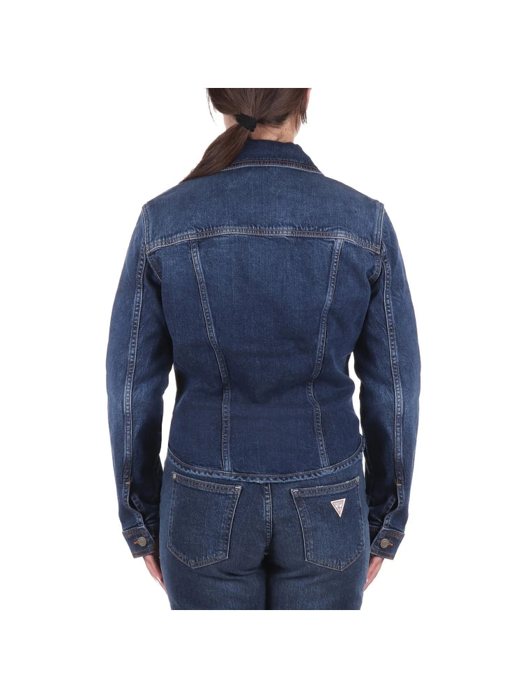 Guess giubbotto in denim medium donna bottoni con logo