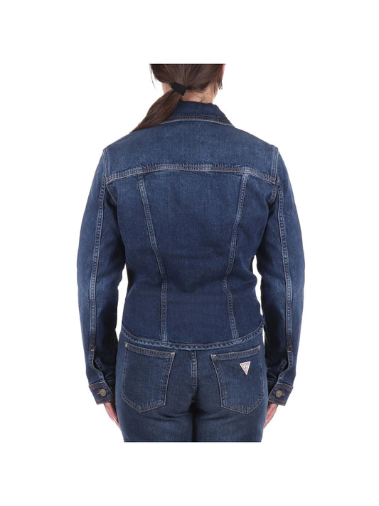 Guess giubbotto in denim medium donna bottoni con logo