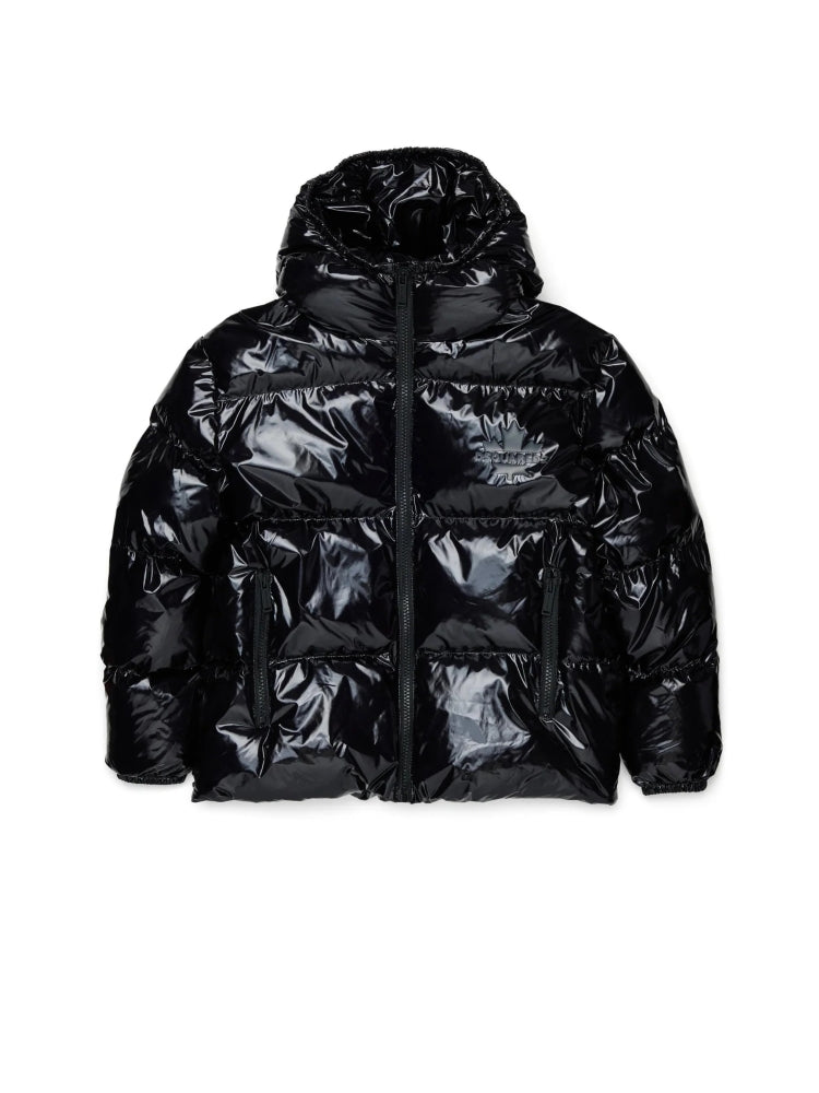 Dsquared2 giubbotto nero bambino con cappuccio lucido logo sul petto