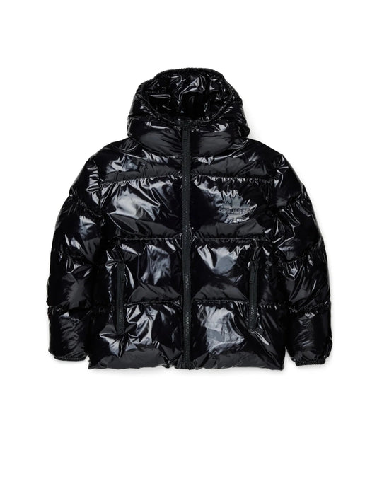 Dsquared2 giubbotto nero bambino con cappuccio lucido logo sul petto