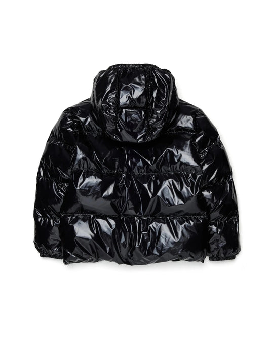 Dsquared2 giubbotto nero bambino con cappuccio lucido logo sul petto