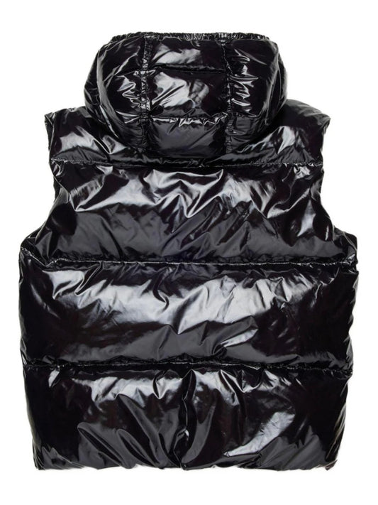 Dsquared2 giubbotto nero bambino smanicato con cappuccio lucido logo sul petto