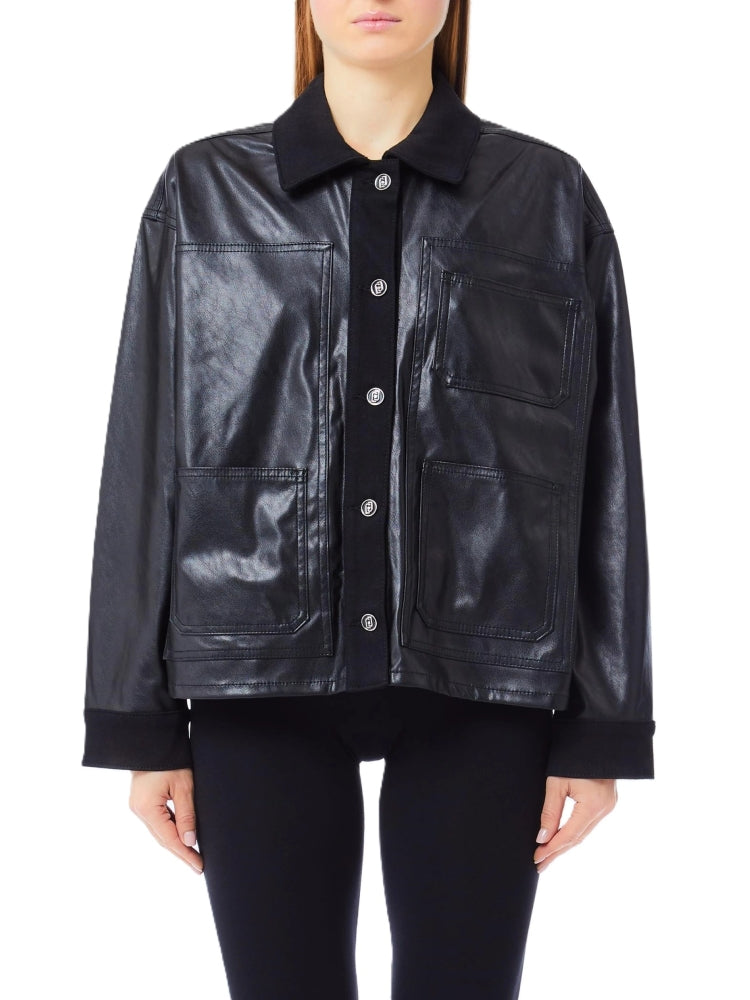 Liujo giubbotto nero donna in ecopelle bottoni con logo dettaglio logo