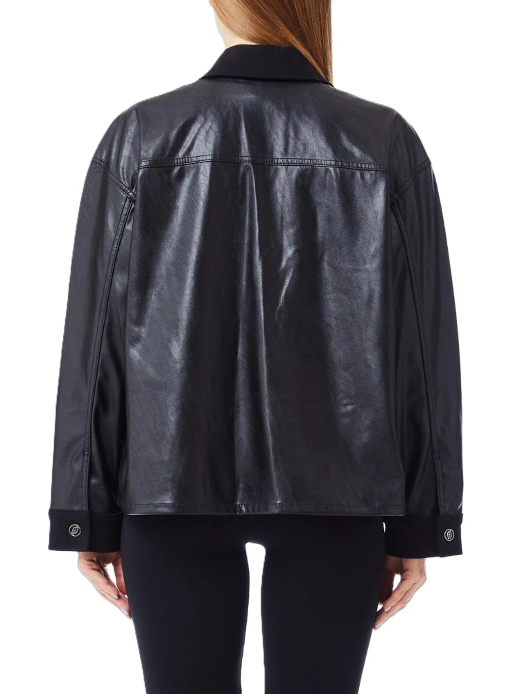 Liujo giubbotto nero donna in ecopelle bottoni con logo dettaglio logo