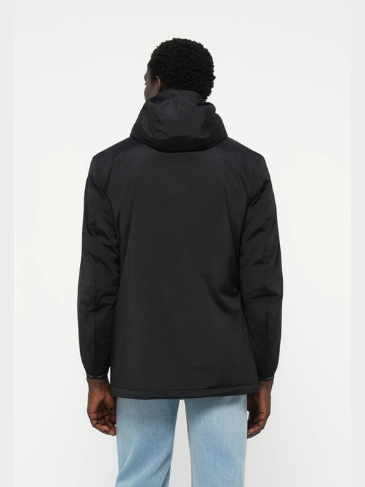 Blauer giubbotto nero uomo liscio con cappuccio logo sul braccio