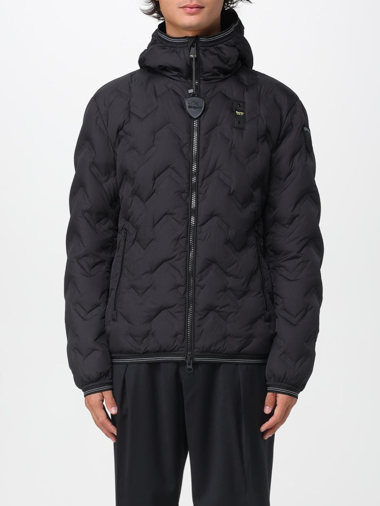 Blauer giubbotto nero uomo trapuntato con cappuccio logo sul braccio