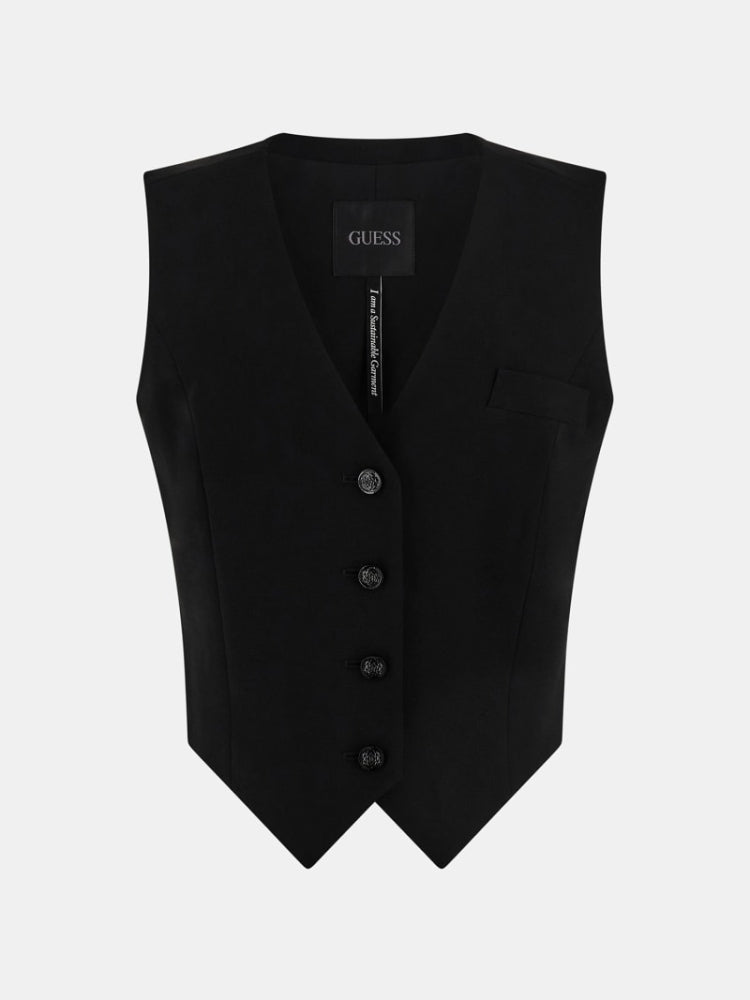 Guess gilet nero donna bottoni con logo tono su tono dettaglio logo