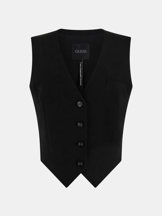 Guess gilet nero donna bottoni con logo tono su tono