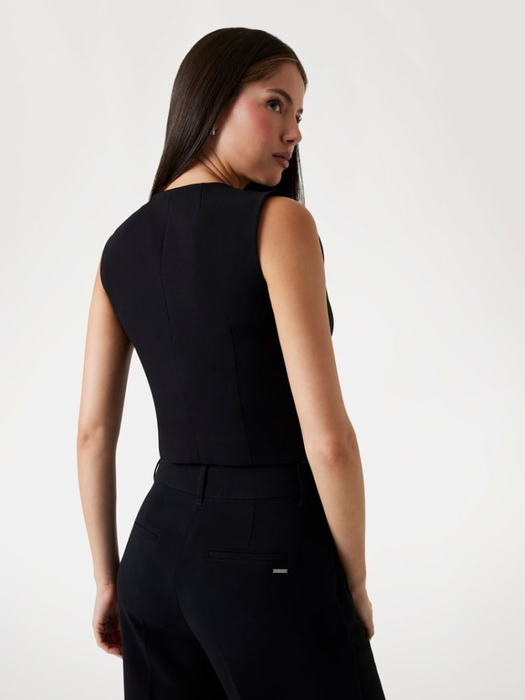 Guess gilet nero donna bottoni con logo tono su tono