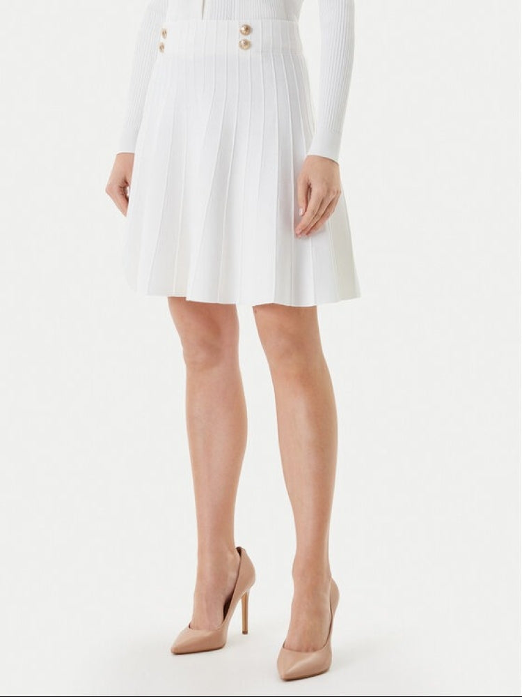 Guess gonna bianca donna in misto viscosa plissettata bottoni con logo dettaglio logo