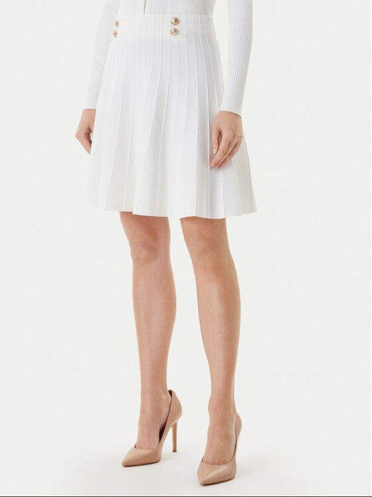 Guess gonna bianca donna in misto viscosa plissettata bottoni con logo