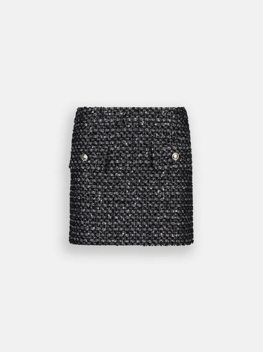 Liujo gonna nera donna in tessuto boucle bottoni con logo