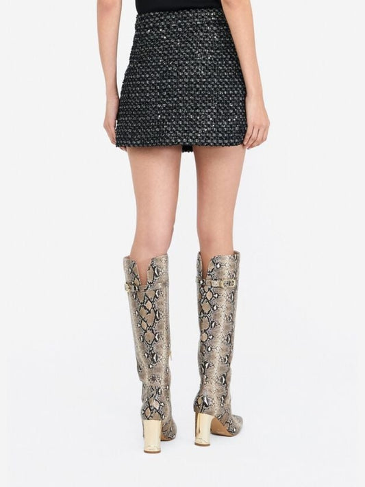 Liujo gonna nera donna in tessuto boucle bottoni con logo