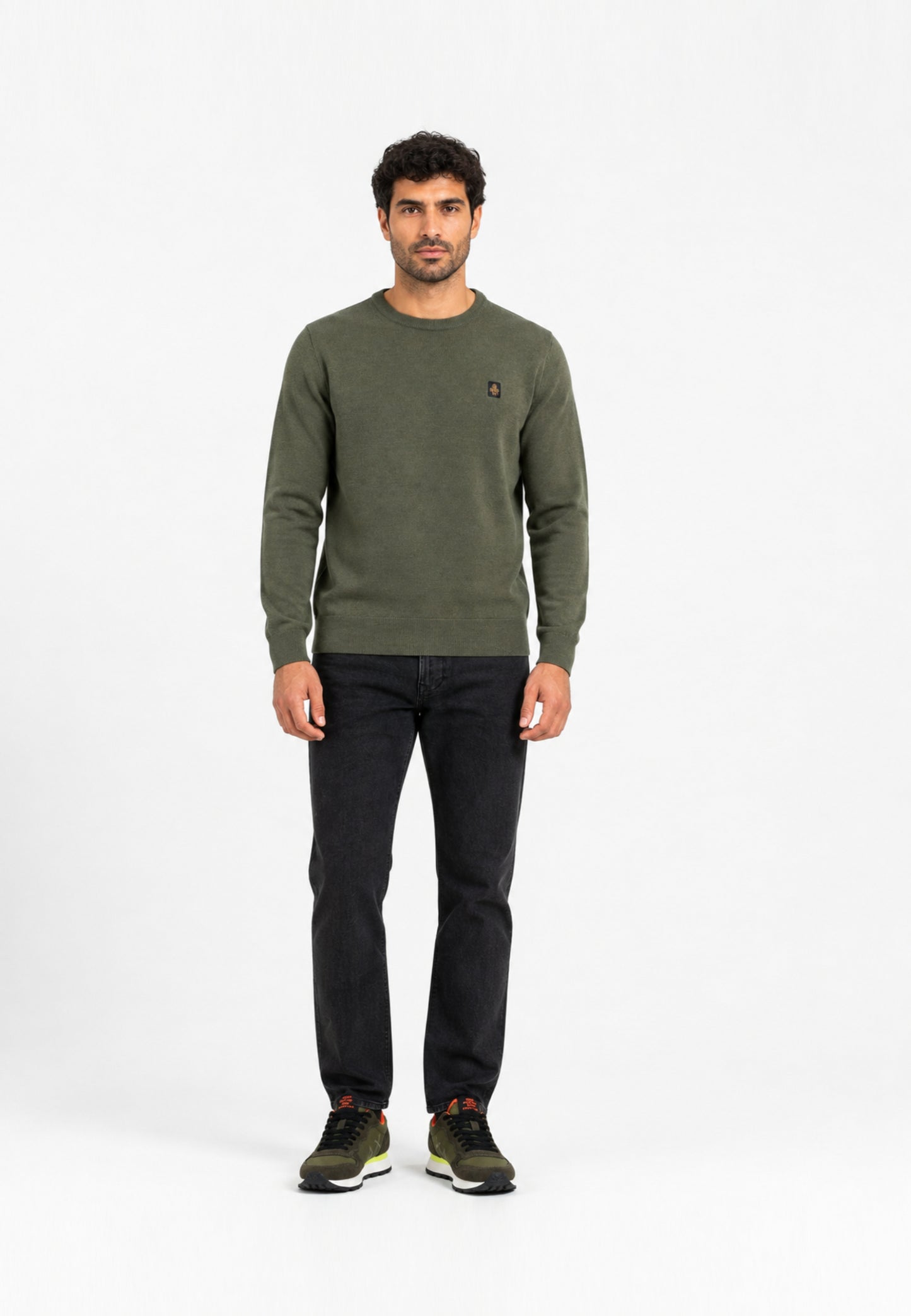 REFRIGIWEAR MAGLIONE NERO IN LANA SAGOMATO CON MINI LOGO RICAMATO Uomo BENNET PULLOVER.VERDE_