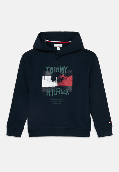 TOMMY HILFIGER felpa blu con capopuccio da bambino logo grande Bambini e ragazzi KB0KB10635C1G.BLU_