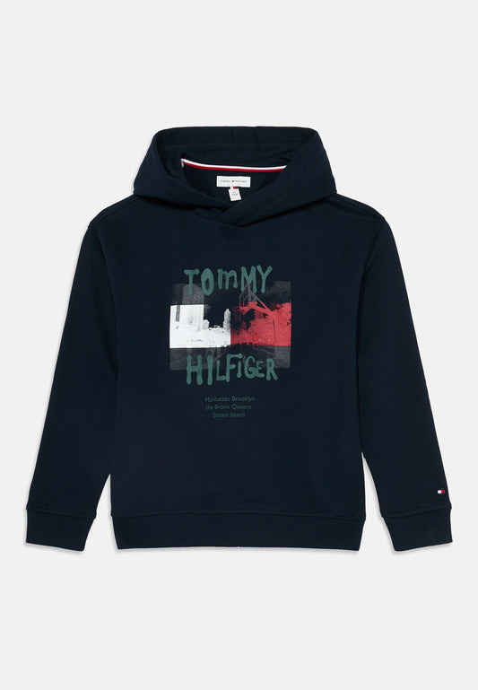 TOMMY HILFIGER felpa blu con capopuccio da bambino logo grande Bambini e ragazzi KB0KB10635C1G.BLU_
