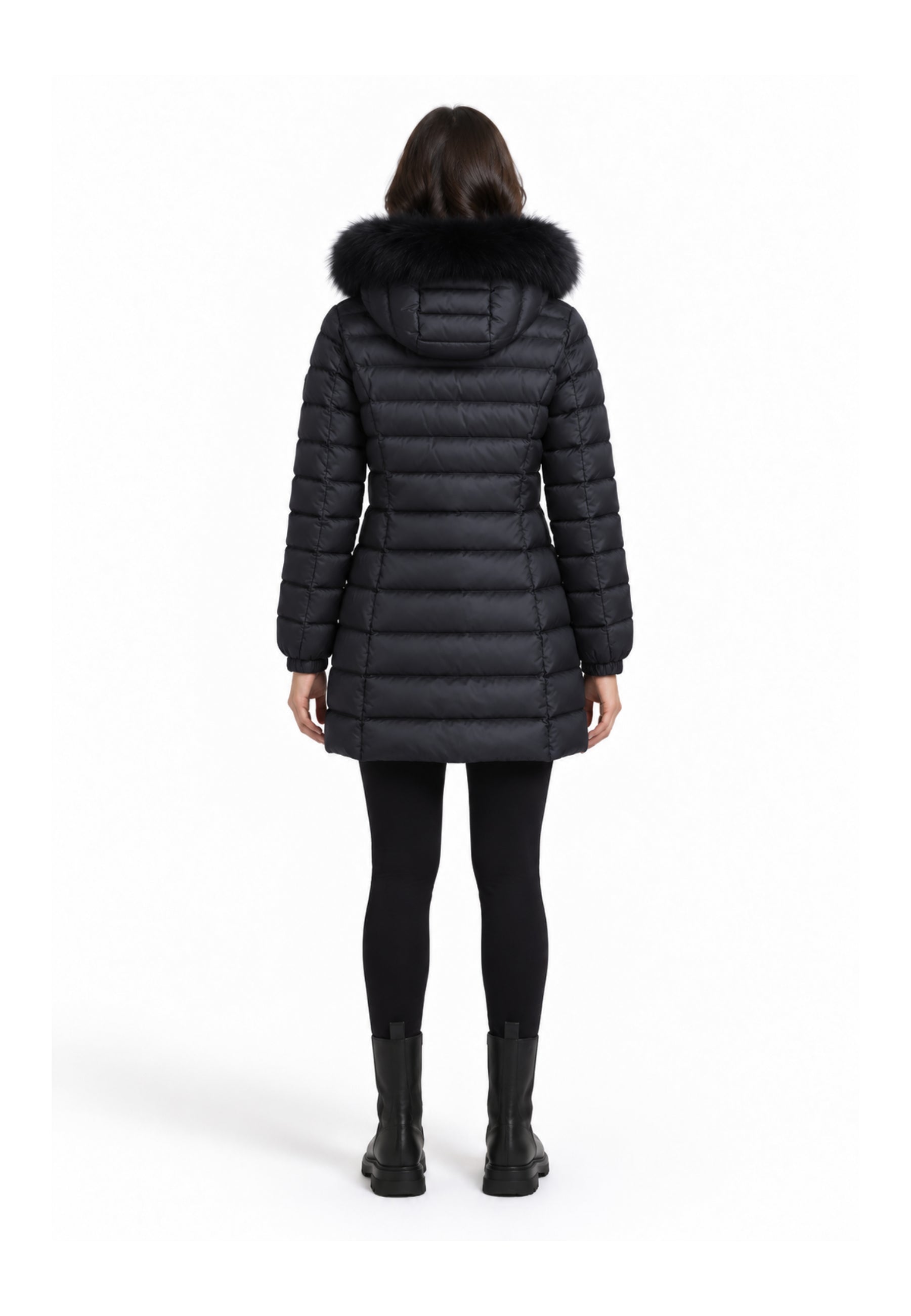 REFRIGIWEAR GIUBBOTTO NERO TRAPUNTATO CON CAPPUCCIO E PELLICCIA Donna LONG MEAD FUR JACKET.NE_
