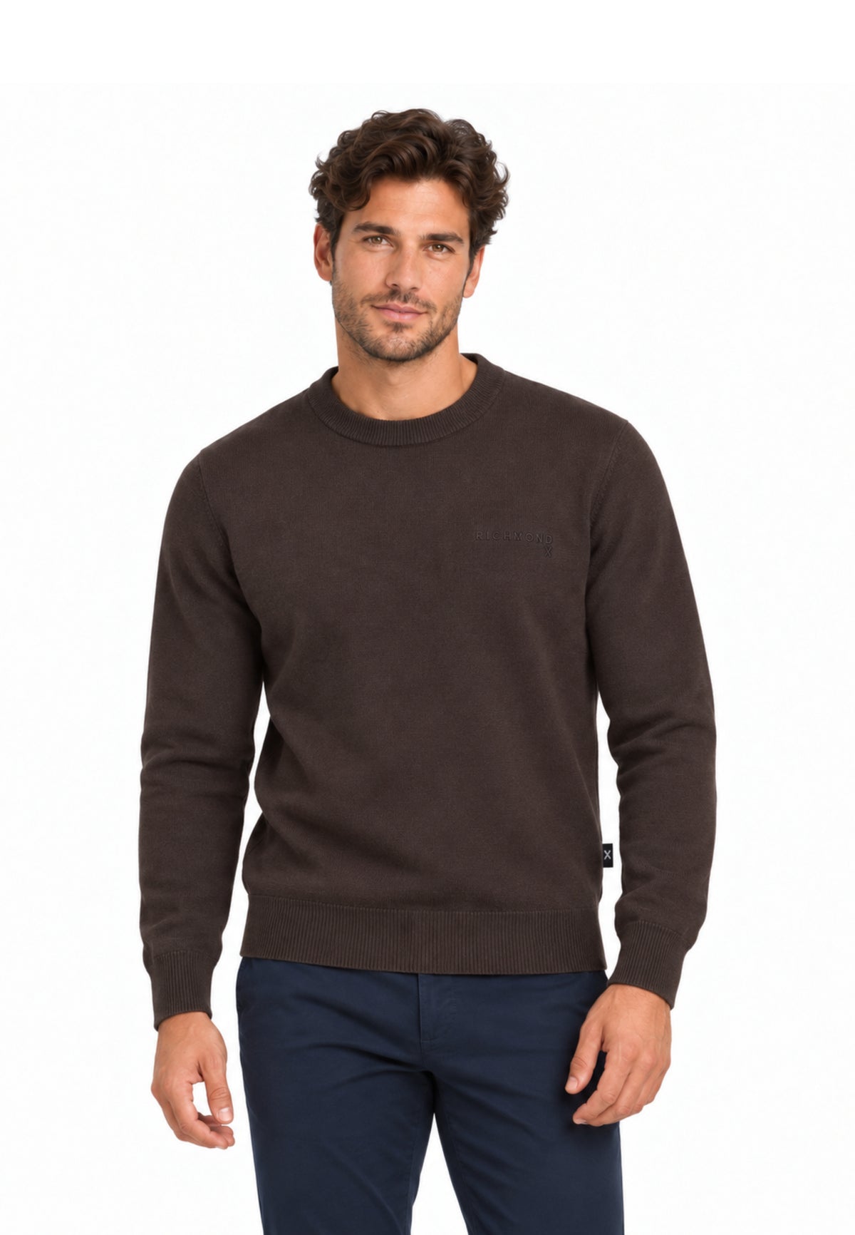 John Richmond maglia MARRONE IN LANA RASATA CON MINI LOGO Uomo uma26169ma.marro_