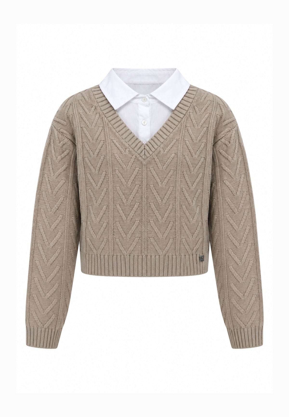 Kocca maglia BEIGE INTRECCIATA CROP CON CAMICIA Bambine e ragazze welfin.beige_