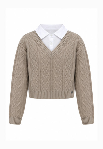 Kocca maglia BEIGE INTRECCIATA CROP CON CAMICIA Bambine e ragazze welfin.beige_