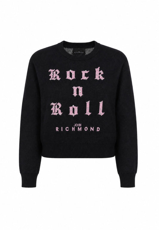 John Richmond maglione nero crop bambina con scritta e strass Bambine e ragazze rga26061ma.ne_