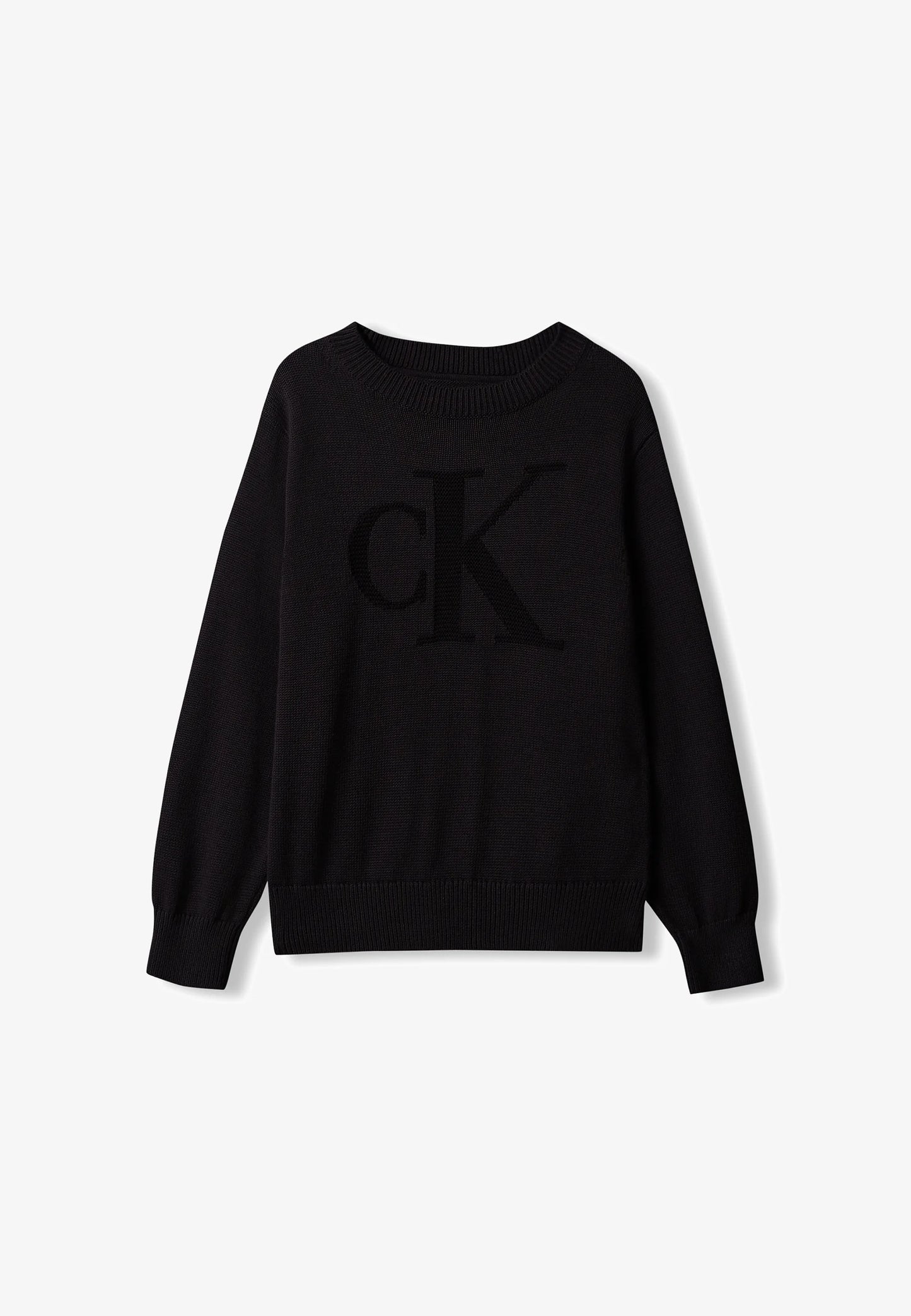 CALVIN KLEIN maglioncino NERO CON LOGO CK TONO SU TONO Bambini e ragazzi lvckfjf048bbeh.ne_