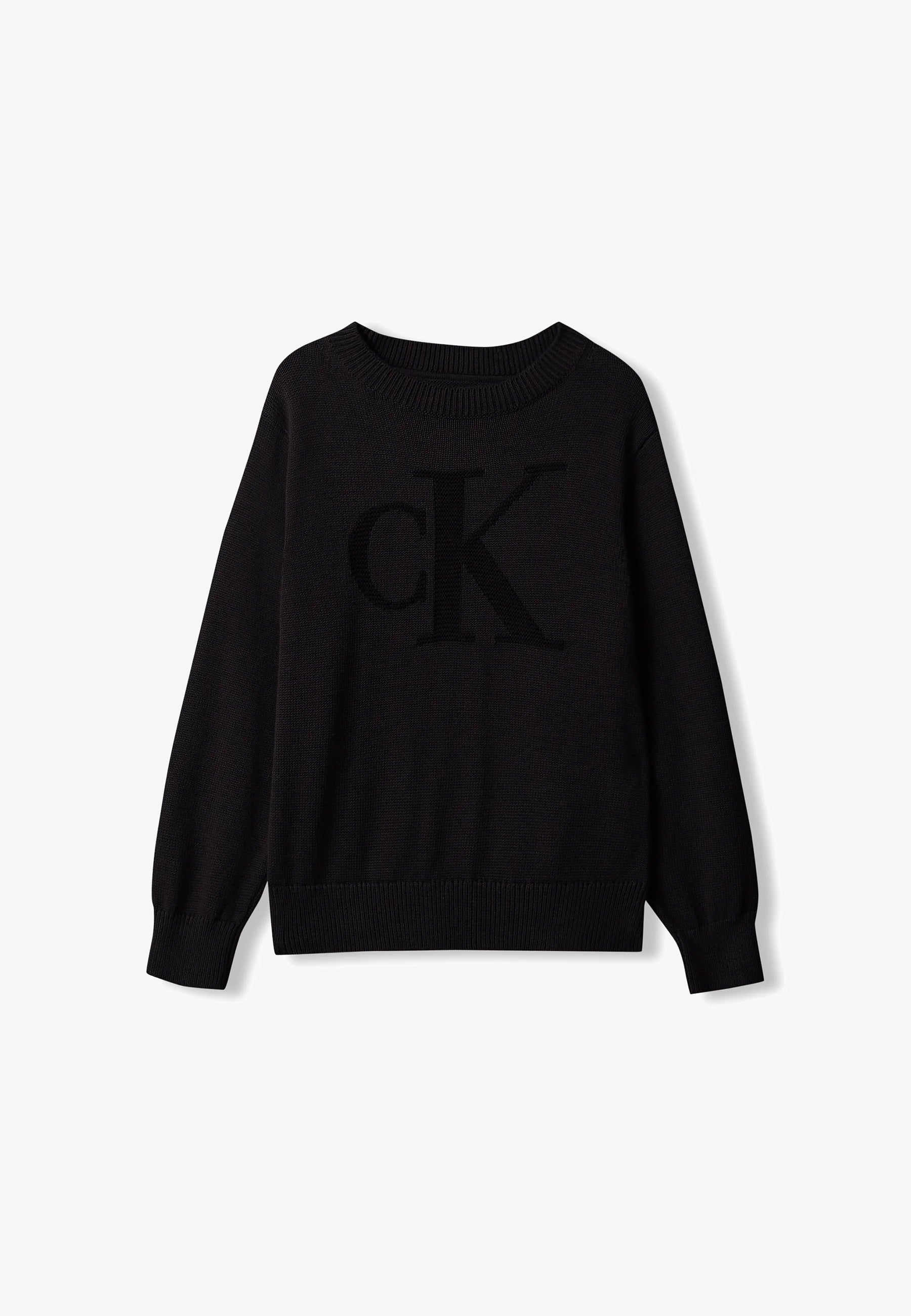 CALVIN KLEIN maglioncino NERO CON LOGO CK TONO SU TONO Bambini e ragazzi lvckfjf048bbeh.ne_